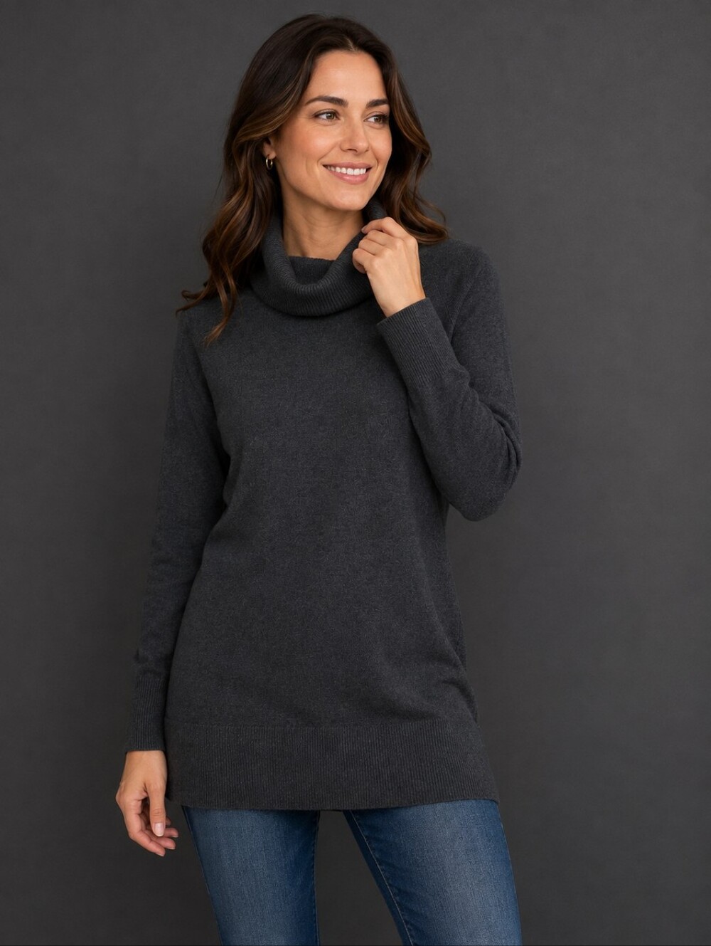 LOFT Charcoal Gray Cowl Neck Sweater